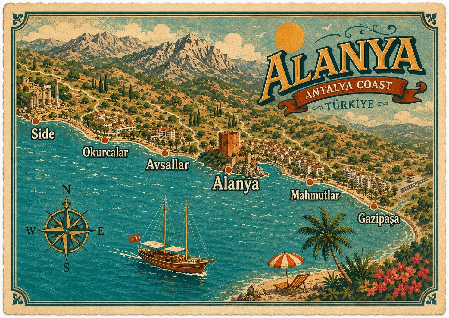 Map of Alanya and the Antalya airport region